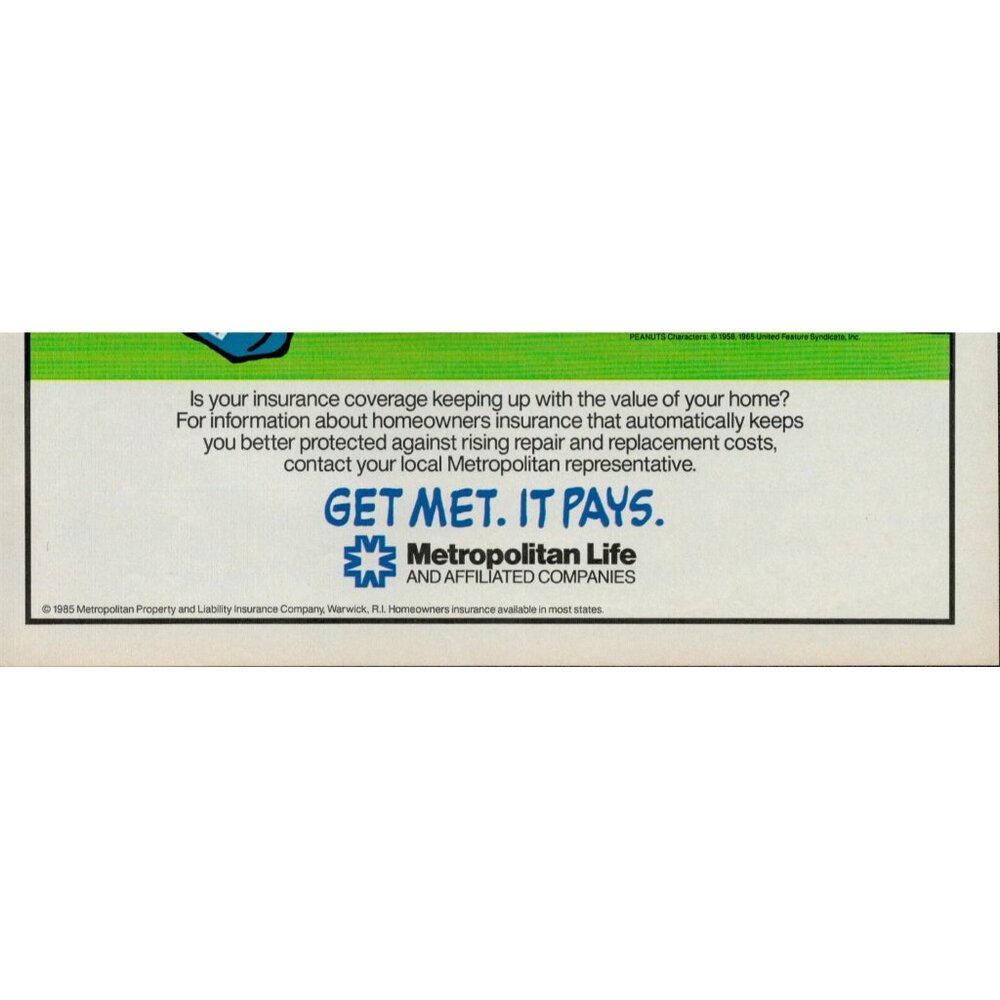 1985 Metropolitan Life Vintage Print Ad f/ Snoopy and Woodstock (L20) - Picture 3 of 3